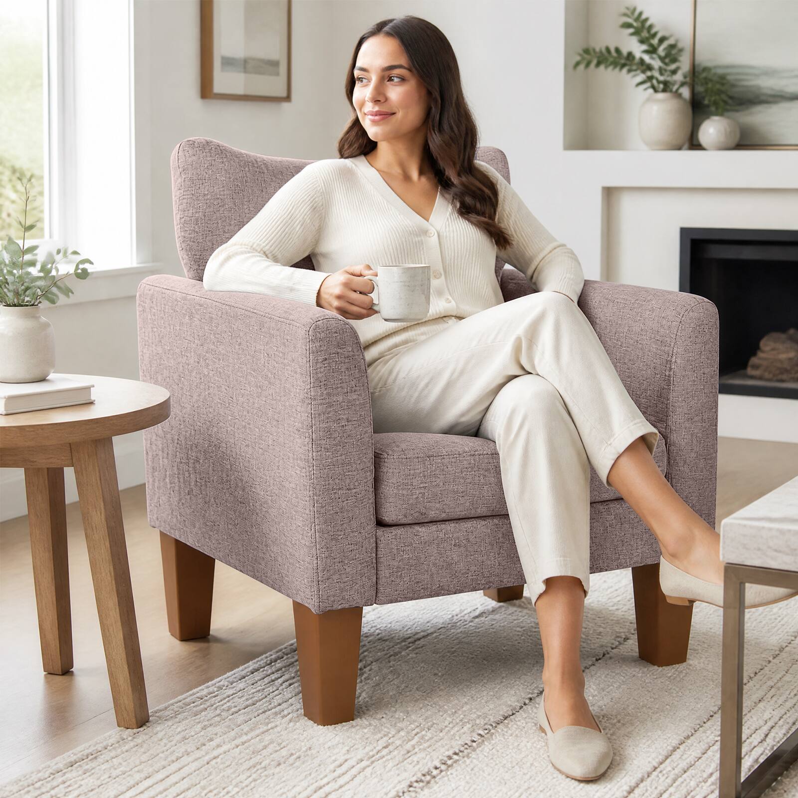 Alt View 3. Costway - Costway 1 PC SModern Accent Chair with Removable Seat Cushion & Pillow, Strong Support Legs - Brown.