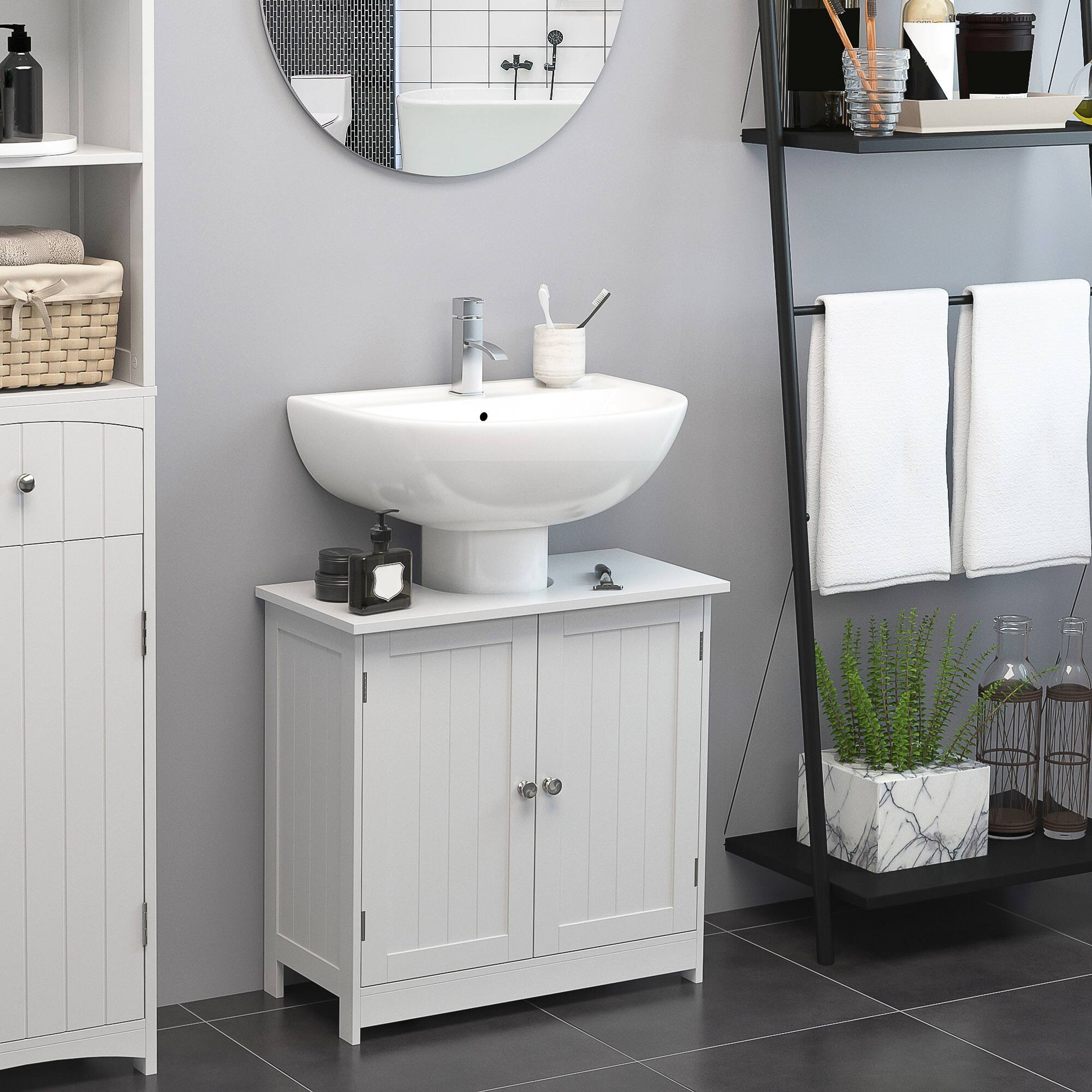 Alt View 1. Homcom - 24” Pedestal Sink Bathroom Vanity Cabinet - White.