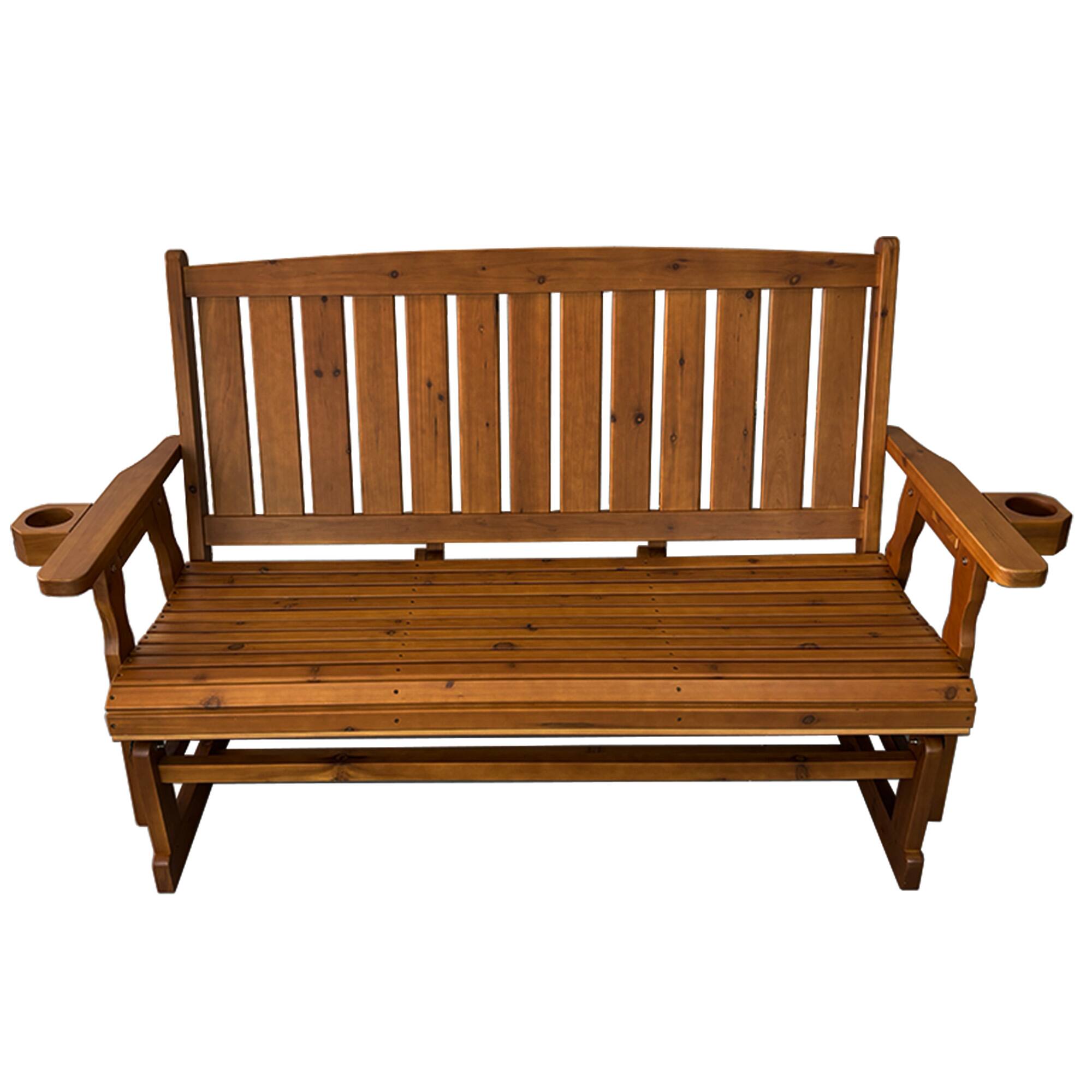 Alt View 2. Fortune Candy - Patio Glider, with Cup Holders, High Back and Deep Contoured Seat, Heavy Duty 800 Lb (Teak Tone, 3-Seater) - Teak Tone.