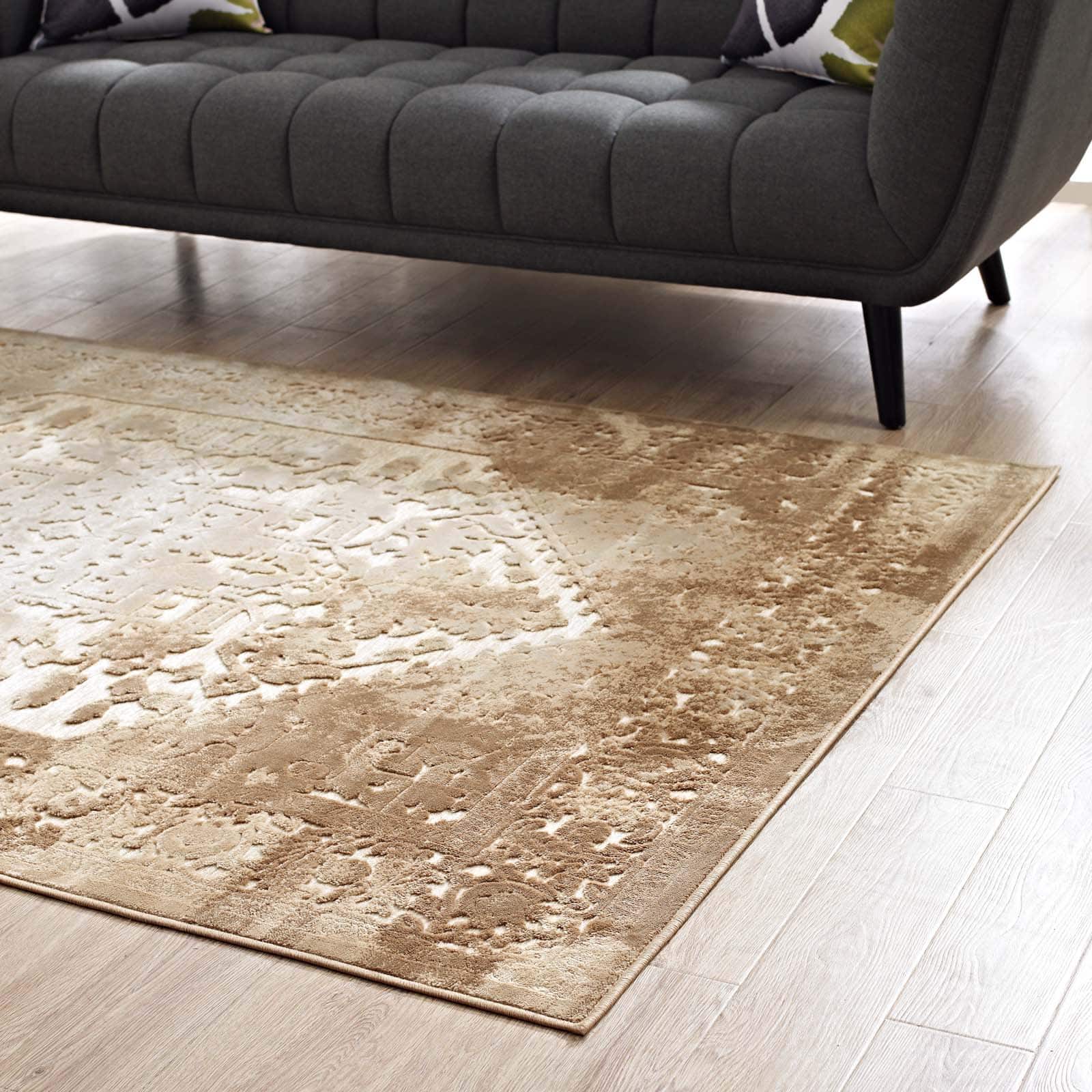 Back. Modway - Rosina Distressed Vintage Medallion Area Rug - Tan and Cream.