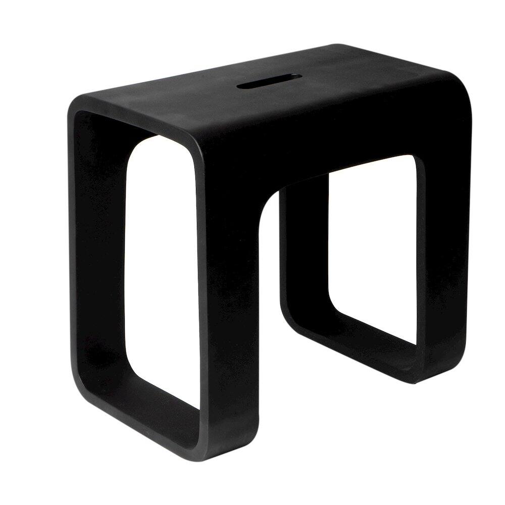 Front. Alfi - Black Matte Solid Surface Resin Bathroom / Shower Stool - Black.