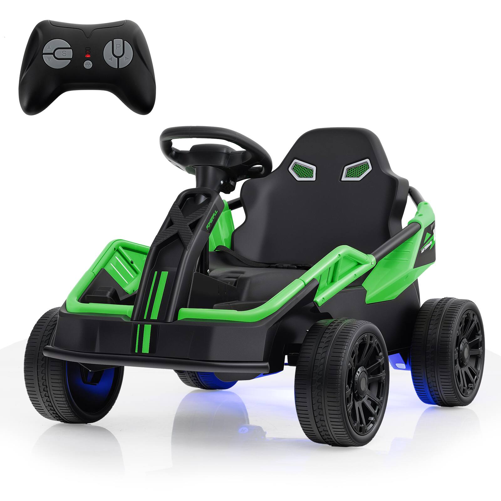 Back. SlickBlue - Big Kids 12V Ride-On UTV with Music and Parental Remote - Green.