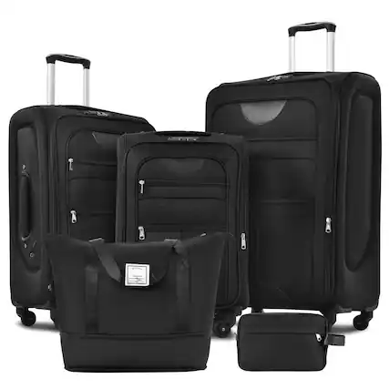 Front. BreeBe - Softside 3-Piece Expandable Luggage Set with Duffel Bag, Upright Spinner Softshell Suitcases, Lightweight Travel Set - Black.