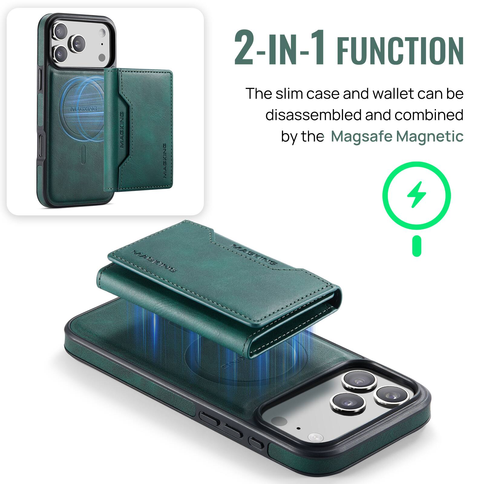2-IN-1 FUNCTION

The slim case and wallet can be disassembled and combined by the Magsafe Magnetic