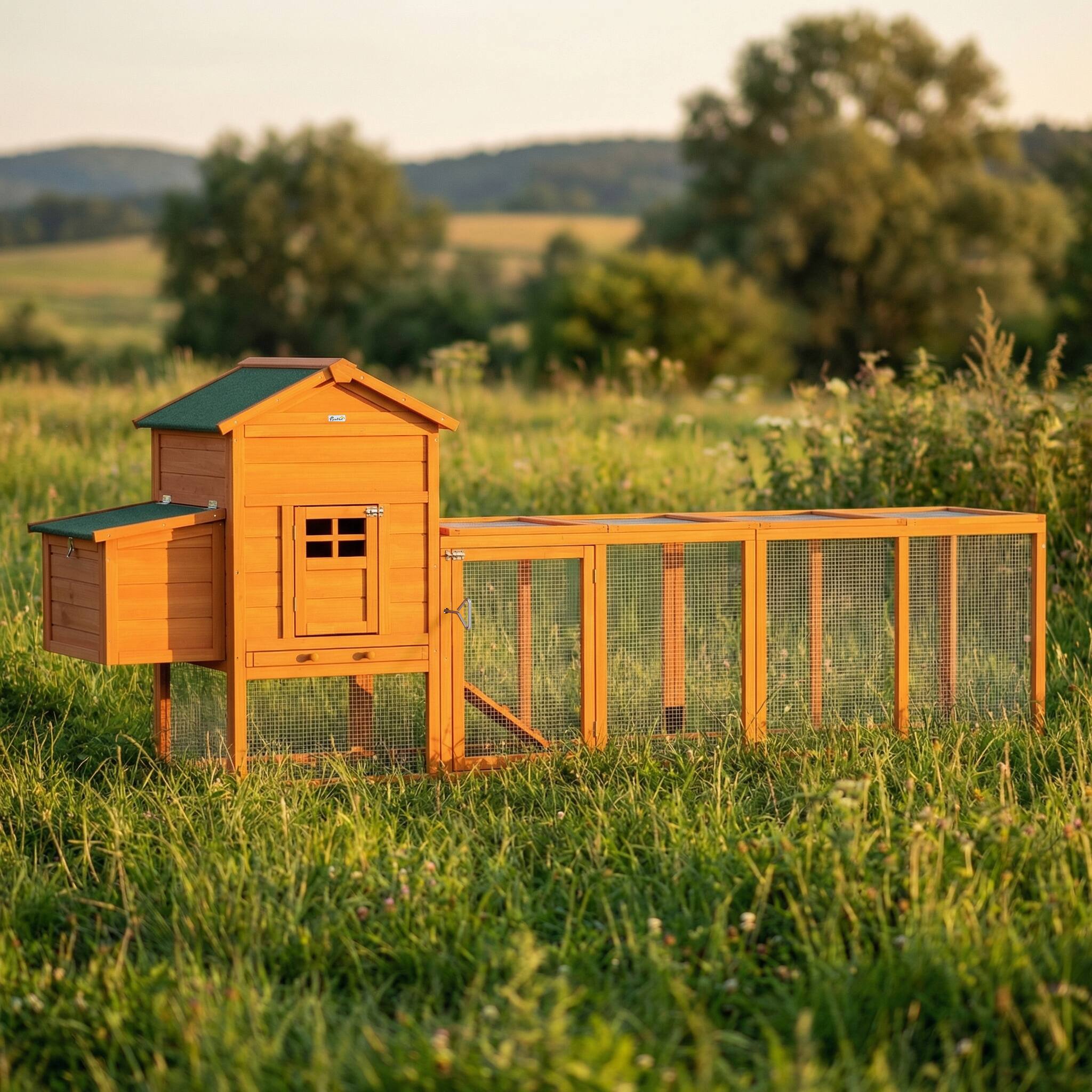 Alt View 7. Pawhut - Large Run Included Chicken Coop with Removable Tray.