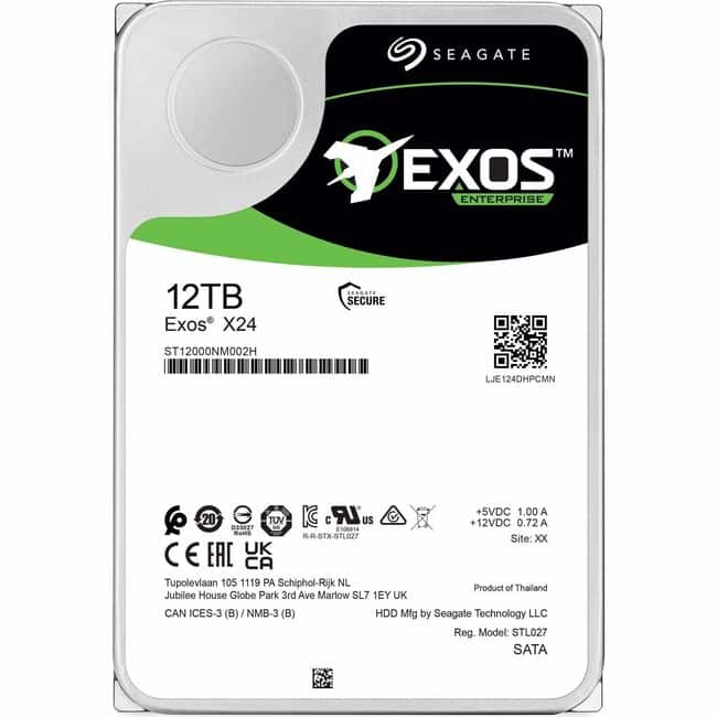 Seagate - Exos X24 ST12000NM002H 12 TB Hard Drive - 3.5" Internal - SATA (SATA/600) - Conventional Magnetic Recording