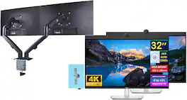Dell - UltraSharp 32" 4K UHD IPS Monitor, HDMI, Swivel, (U3223QZ) 2 Pack w/DKZ Hub & Ergoflexy Dual Mount Arm - Black/Silver