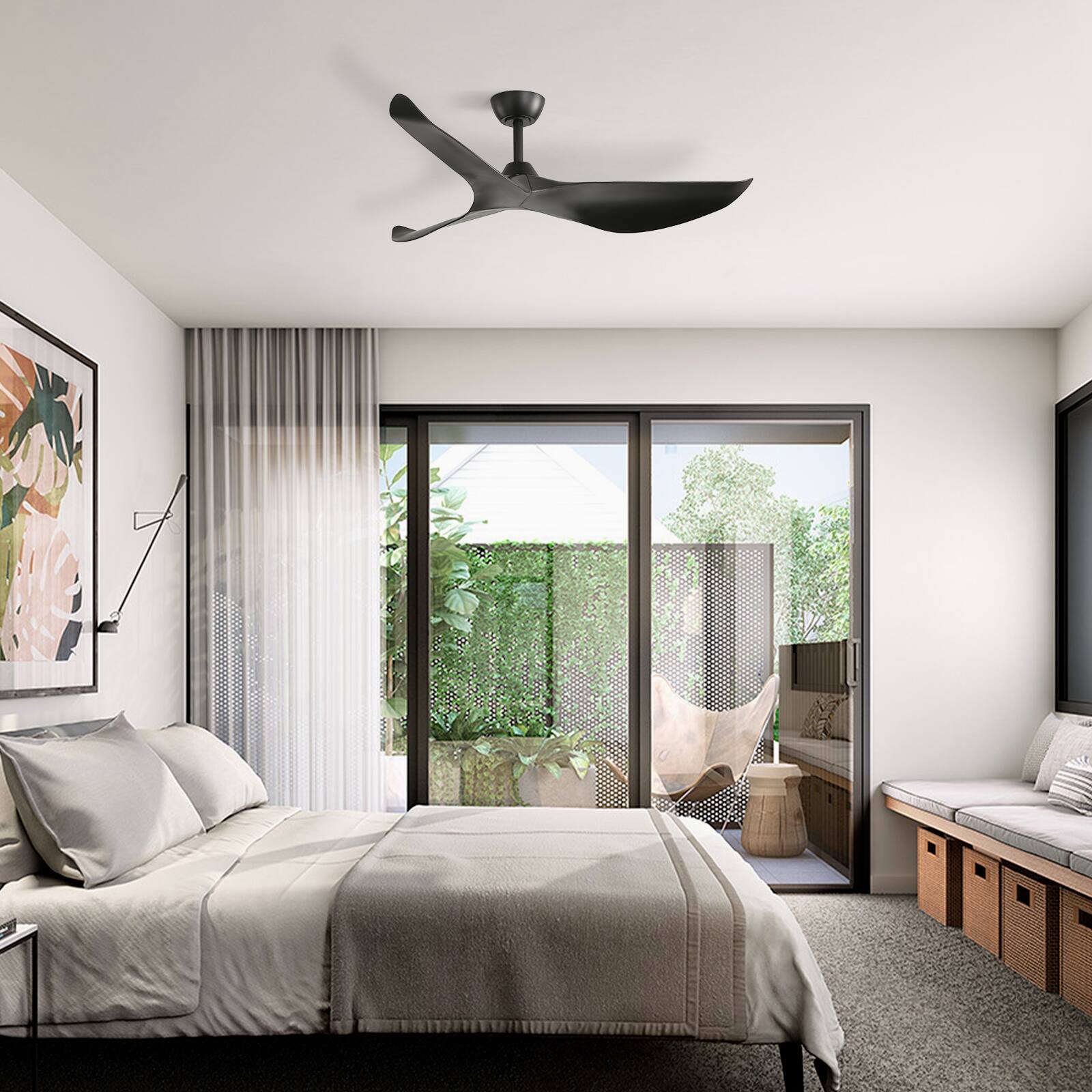 Alt View 5. Sofucor - 52 Inch Mordern Propeller Ceiling Fan No Light with Remote for Indoor Farmhouse Bedroom Living Room Outdoor Patio Porch - Black.