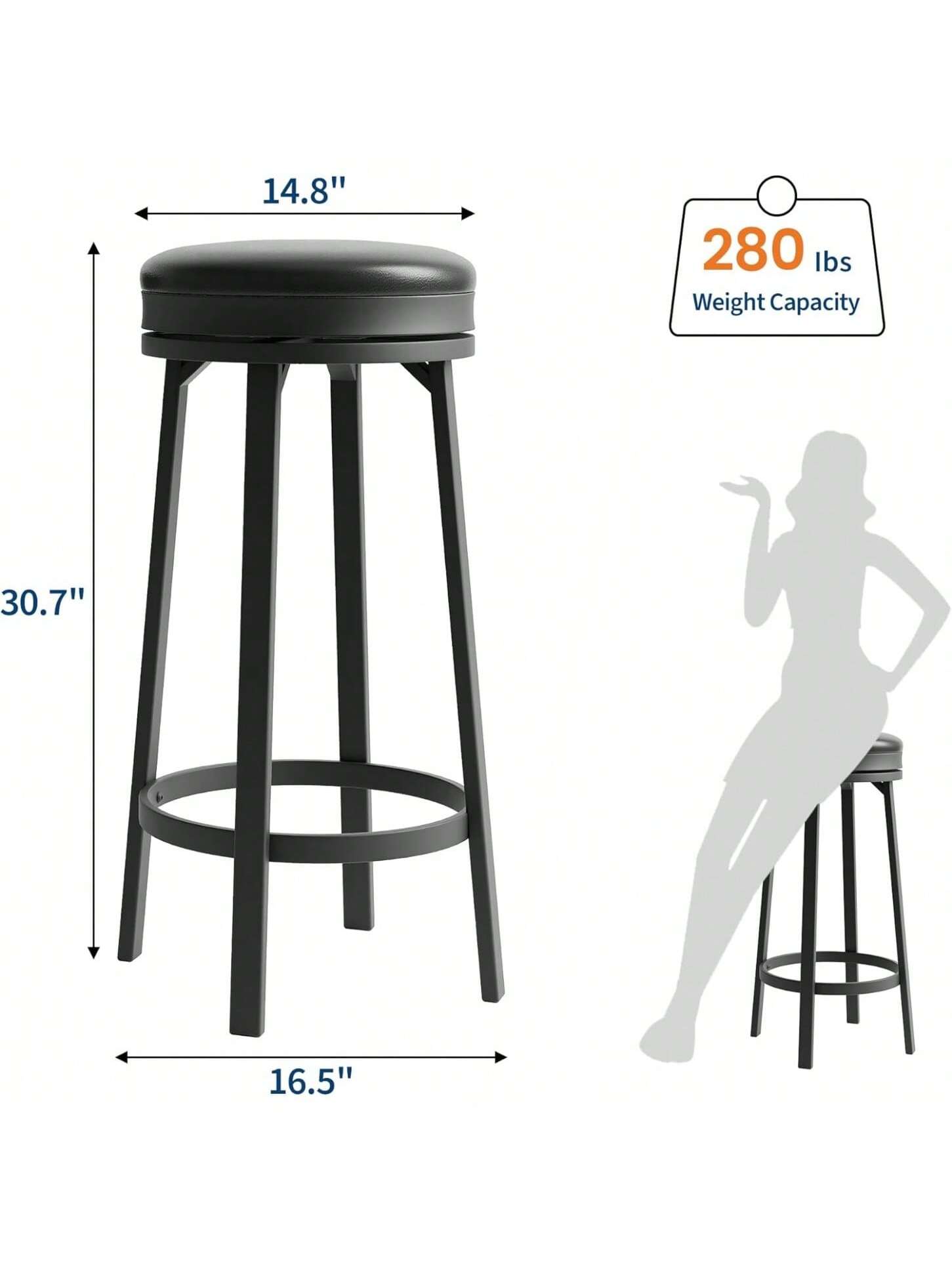 14.8"  
30.7"  
16.5"  
280 lbs Weight Capacity