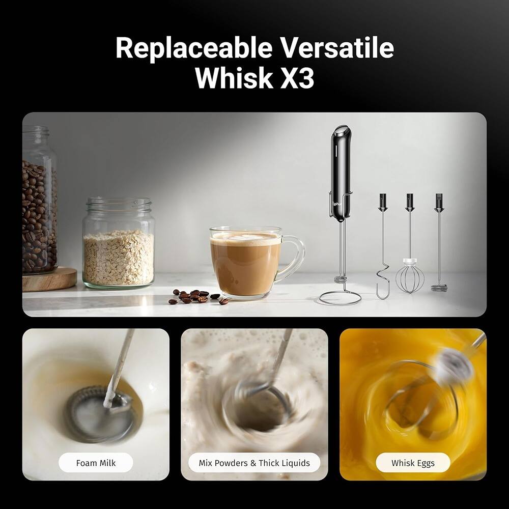 Replaceable Versatile Whisk X3

- Foam Milk
- Mix Powders & Thick Liquids
- Whisk Eggs