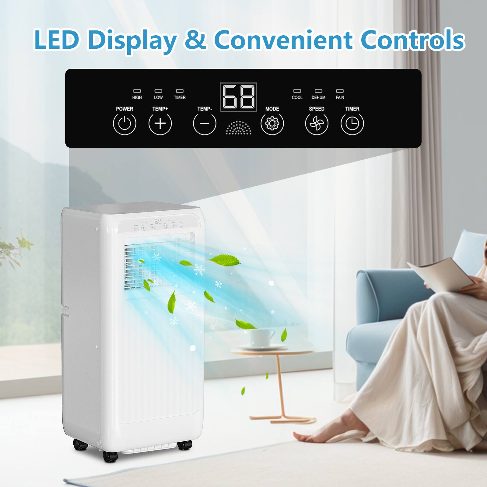 LED Display & Convenient Controls

HIGH POWER LOW TIMER TEMP+ TEMP- COOL DEMUM SPEED FAN TIMER

68 MODE
