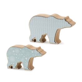 BreeBe - Wood Polar Bear Decor (Set of 2) - Blue, White, Tan