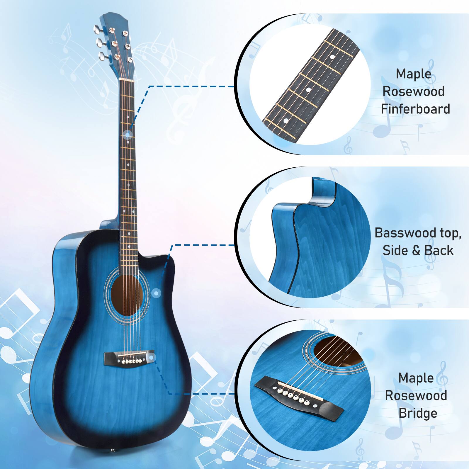 Maple Rosewood Fingerboard & Basswood top, Side & Back .... Maple Rosewood Bridge
