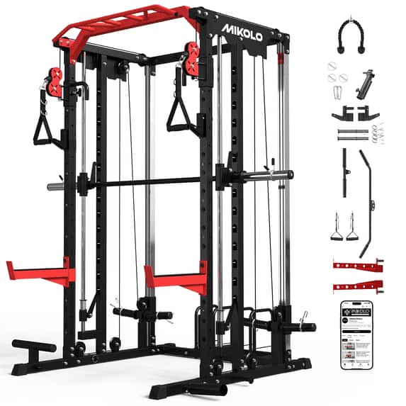 Mikolo - Smith Machine, 2000LBS Power Cage Squat Rack with Smith Bar, Two LAT Pull-Down Systems, Cable Crossover Machine - Red price history on PriceWatchPro