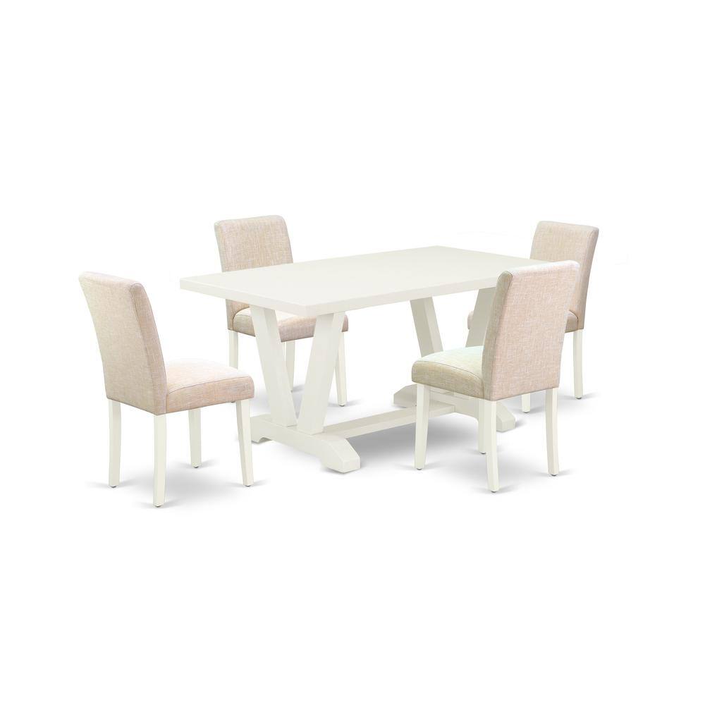 Left. East West Furniture - East West Furniture V026AB202-5 5-Pc Dinette Room Set - 4 Parson Dining Chairs and 1 Modern Rectangular Linen White - Multi-Color.