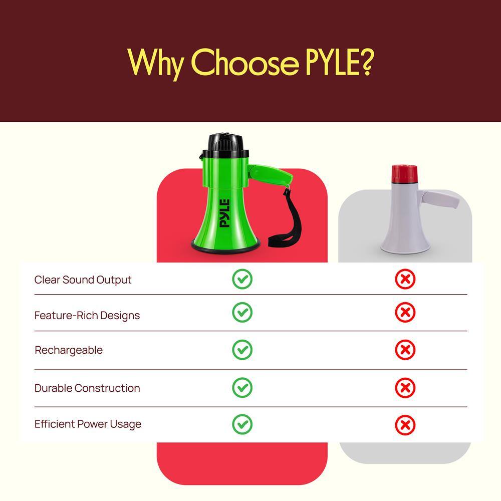 Why Choose PYLE?  
- Clear Sound Output  
- Feature-Rich Designs  
- Rechargeable  
- Durable Construction  
- Efficient Power Usage