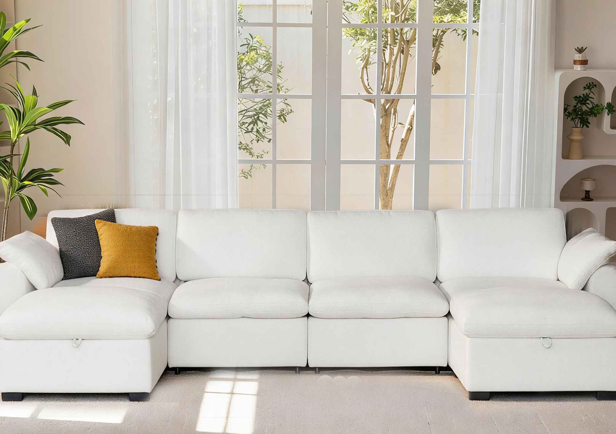 Front. Dyonery - Dyonery 160" U Shaped Couch with Storage Ottoman， Down-Filled Wide Deep Seat, Solid Wood Frame,Tool Free, Beige - Linen Beige.