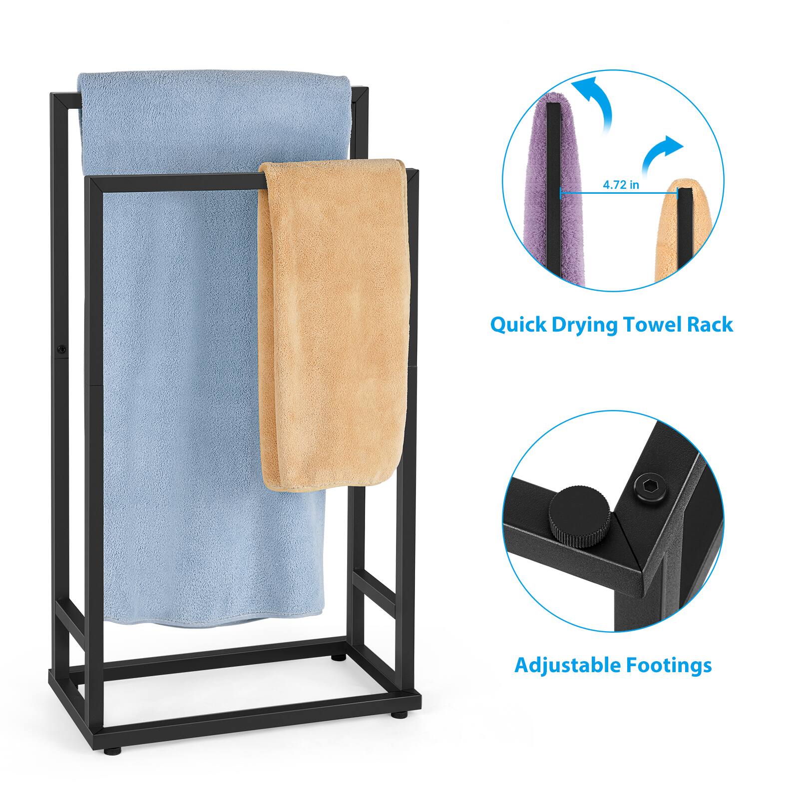 4.72 in Quick Drying Towel Rack Adjustable Footings