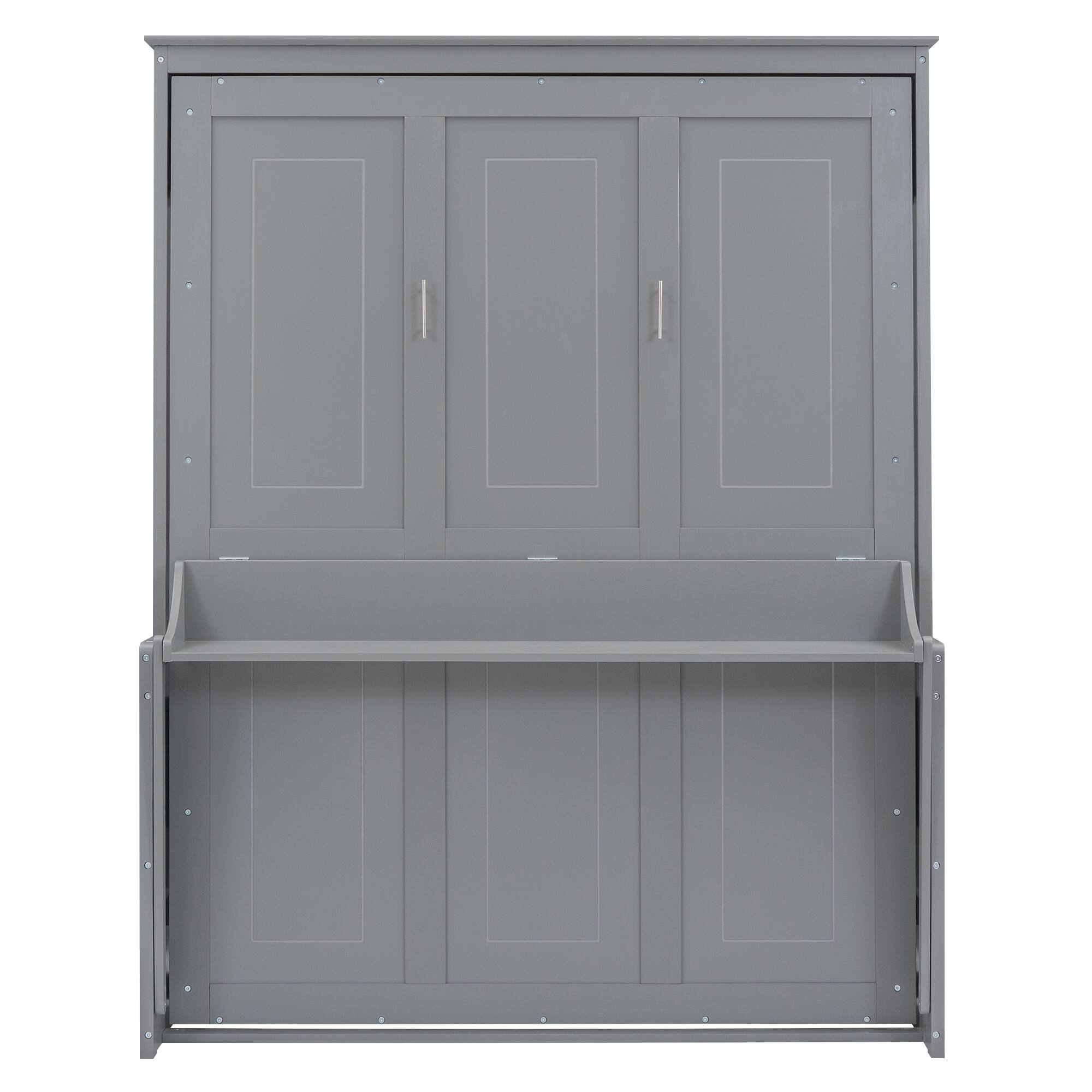 Alt View 10. Tiramisubest - Queen Size Murphy Bed with Shelf, Gray: Solid Wood+MDF, 86x70x87, 192lbs - Gray.