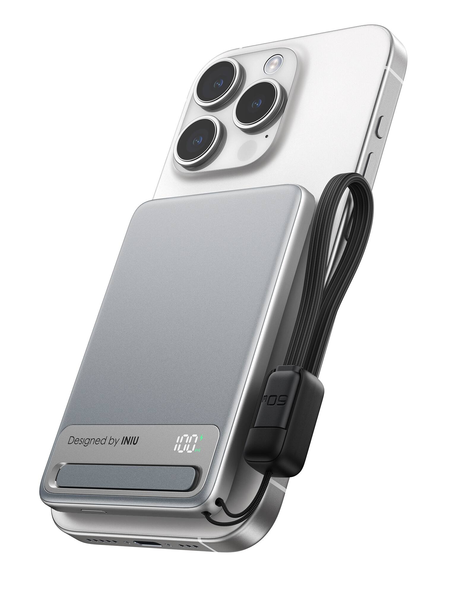 INIU - MagPro Slim 5K Qi2 Power Bank 15W Qi2 Wireless Power Bank for iPhone 16, 15, 14, 13, 12 - White