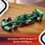 The text on the image reads: "Includes a KICK Sauber F1 driver minifigure."