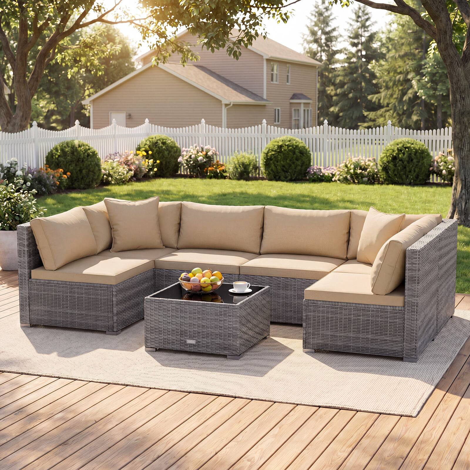Alt View 5. Costway - 7PCS Patio Rattan Furniture Set Sectional Sofa Cushioned Garden - Mix Gray,Brown.