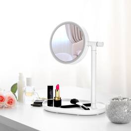 Oumilen - Round LED Makeup Mirror Lamp,White 5.2 Inch Rechargeable Vanity Mirror Adjustable Brightness 180° Rotation Storage Base