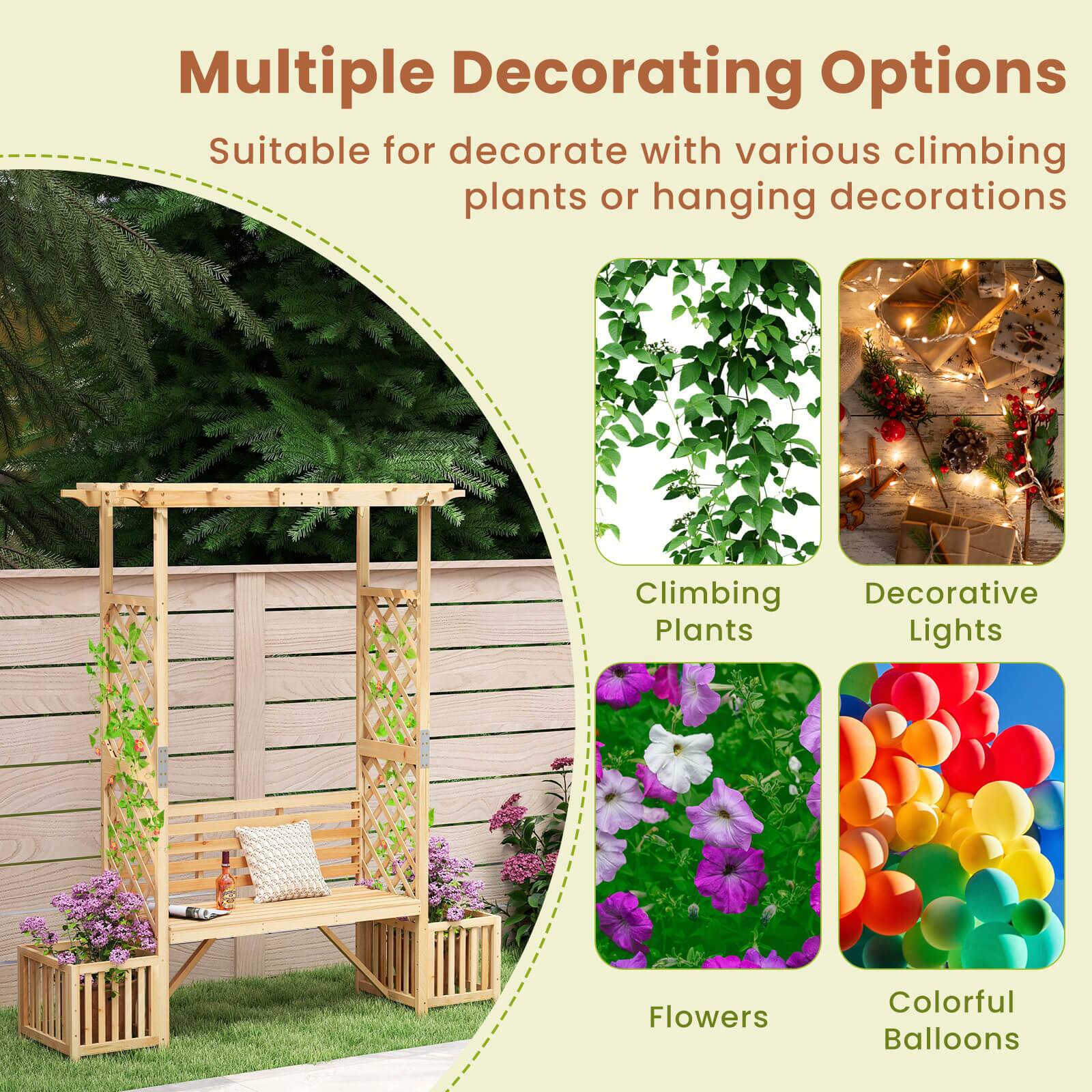 Multiple Decorating Options  
Suitable for decorate with various climbing plants or hanging decorations  

- Climbing Plants  
- Decorative Lights  
- Flowers  
- Colorful Balloons