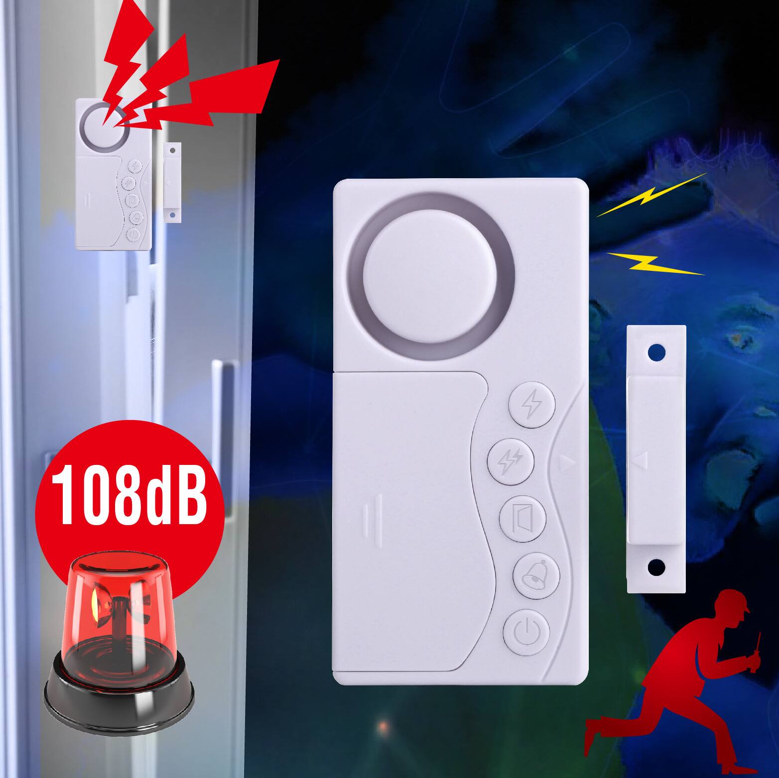 Alt View 3. Cluzine - Door Window Alarm Sensor Standard Doorbell, 4 Modes, Door Chime, Refrigerator Door Alert, No Wiring.