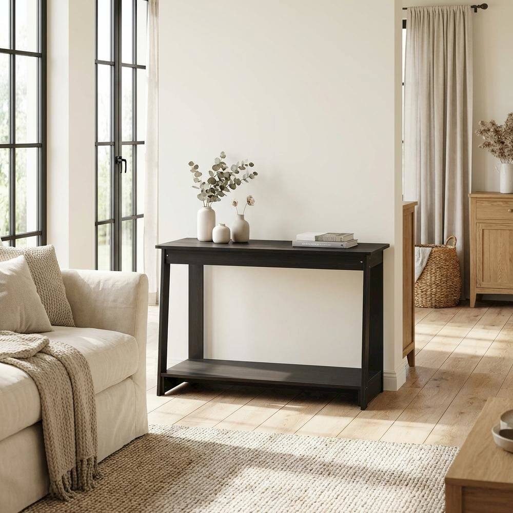 Alt View 2. FurniFact - Wooden espresso TV stand with modern design for living room storage - Black.