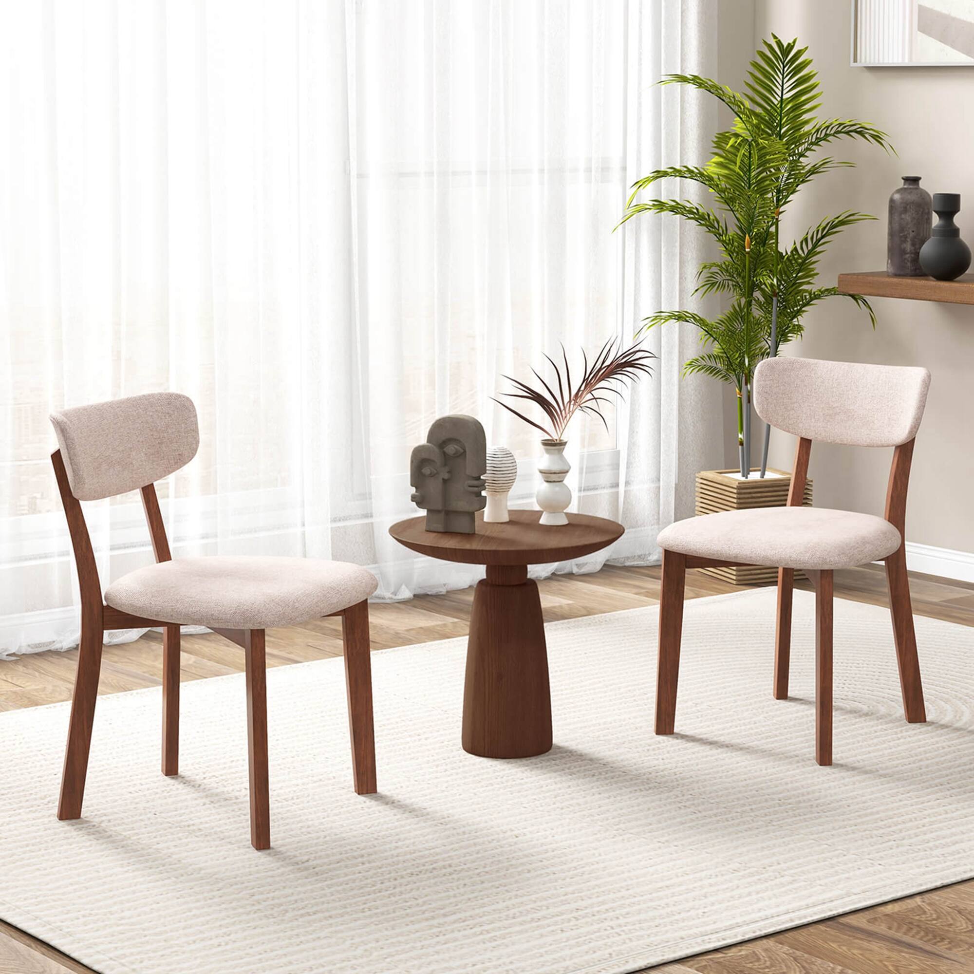 Alt View 3. Costway - Costway Upholstered Dining Chairs Set of 2 with Solid Rubber Wood Frame, Curved Backrest - Brown.