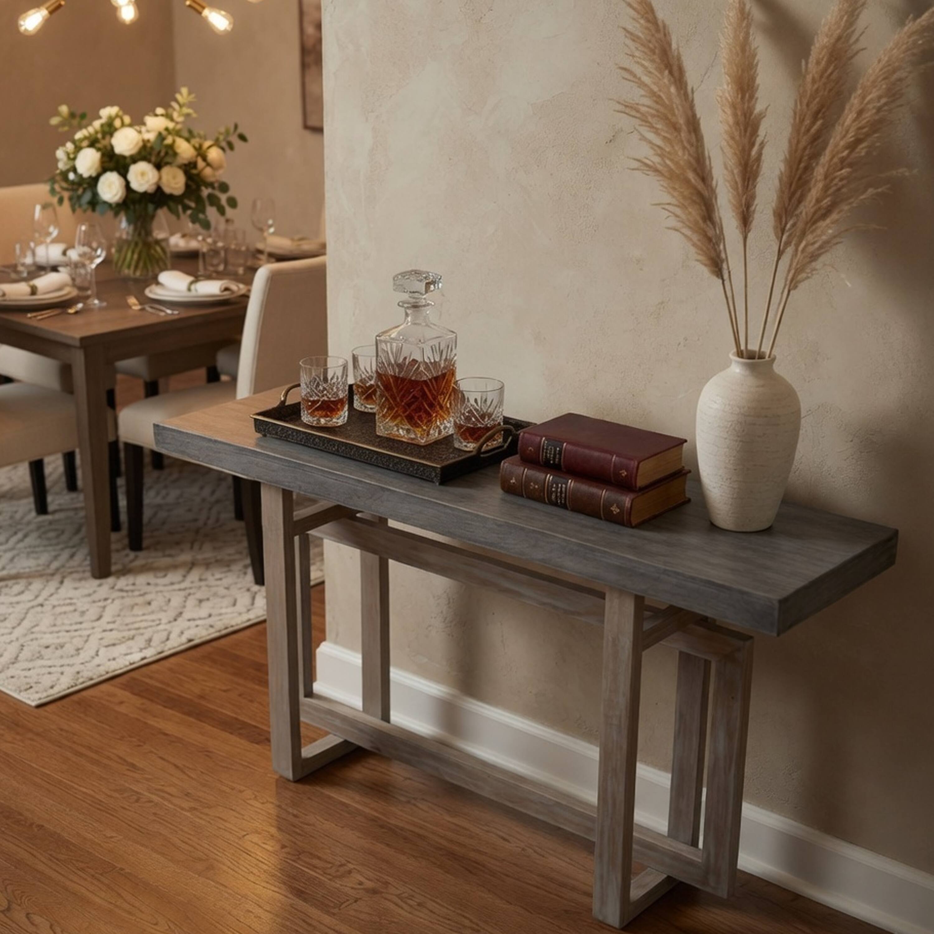 Alt View 7. Manhattan Lane - 59 Inch Artisan Sideboard Console Table with Geometric Interlocked Base - Gray.