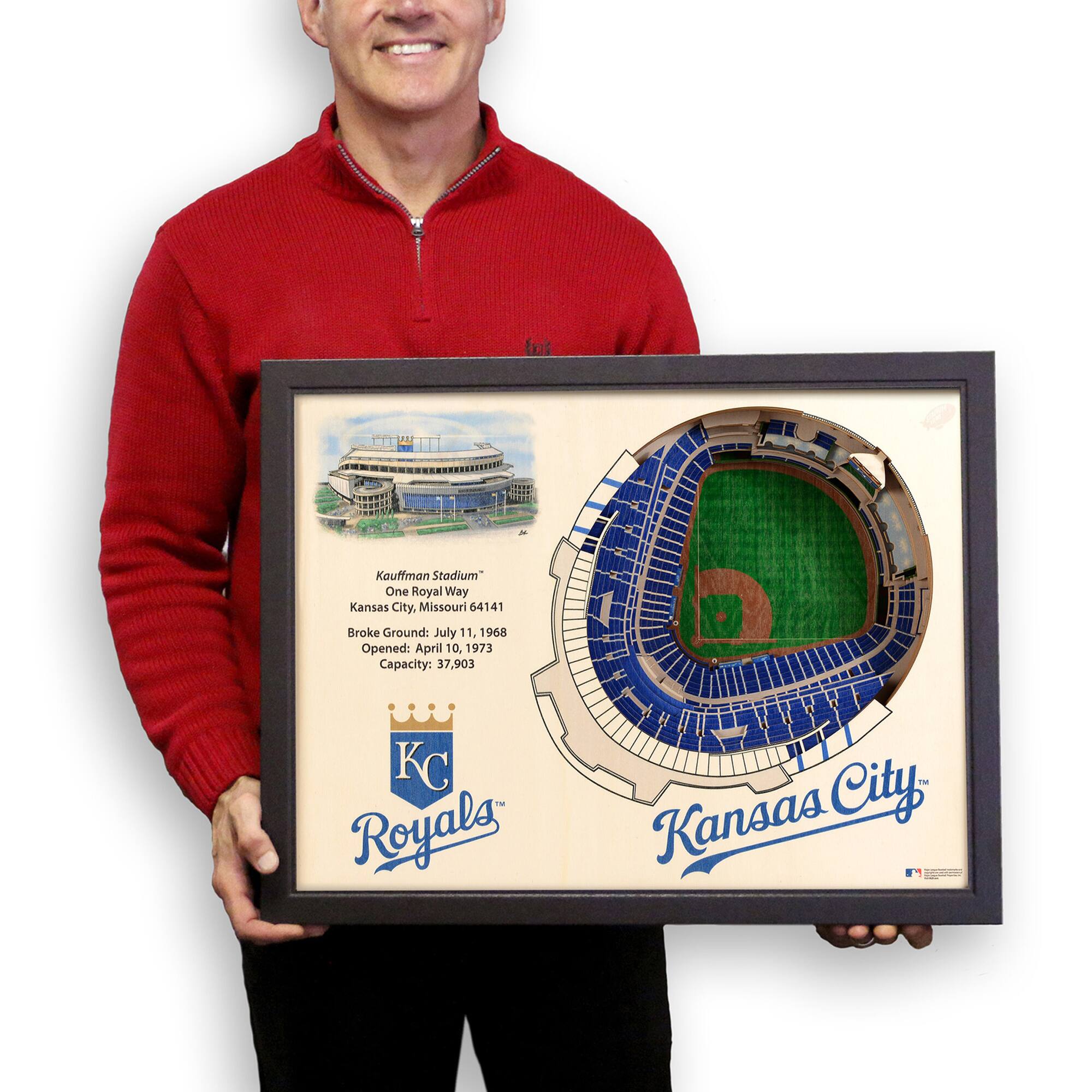 Kauffman Stadium  
One Royal Way  
Kansas City, Missouri 64141  
Broke Ground: July 11, 1968  
Opened: April 10, 1973  
Capacity: 37,903  

KC Royals  
Kansas City