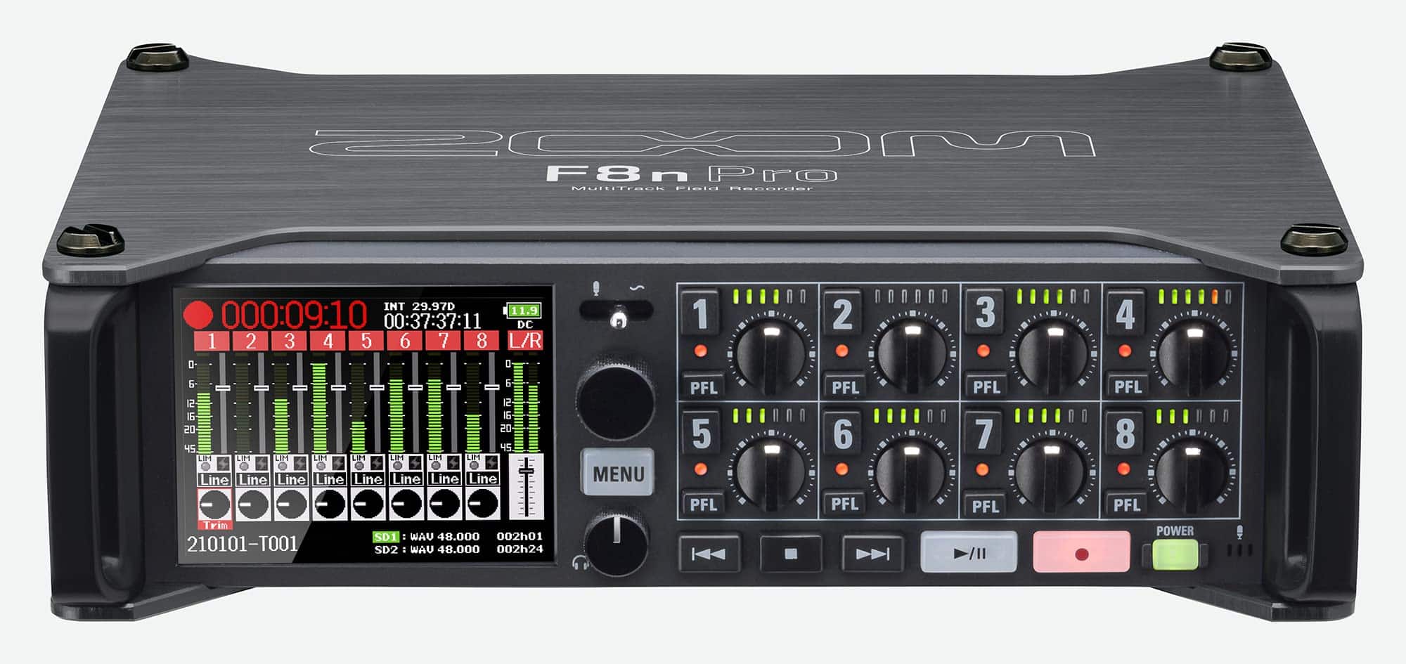 Zoom - F8n Pro Professional Field Recorder/Mixer, Audio for Video, 32-bit/192 kHz Recording, 10 Channel Recorder, 8 XLR/TR