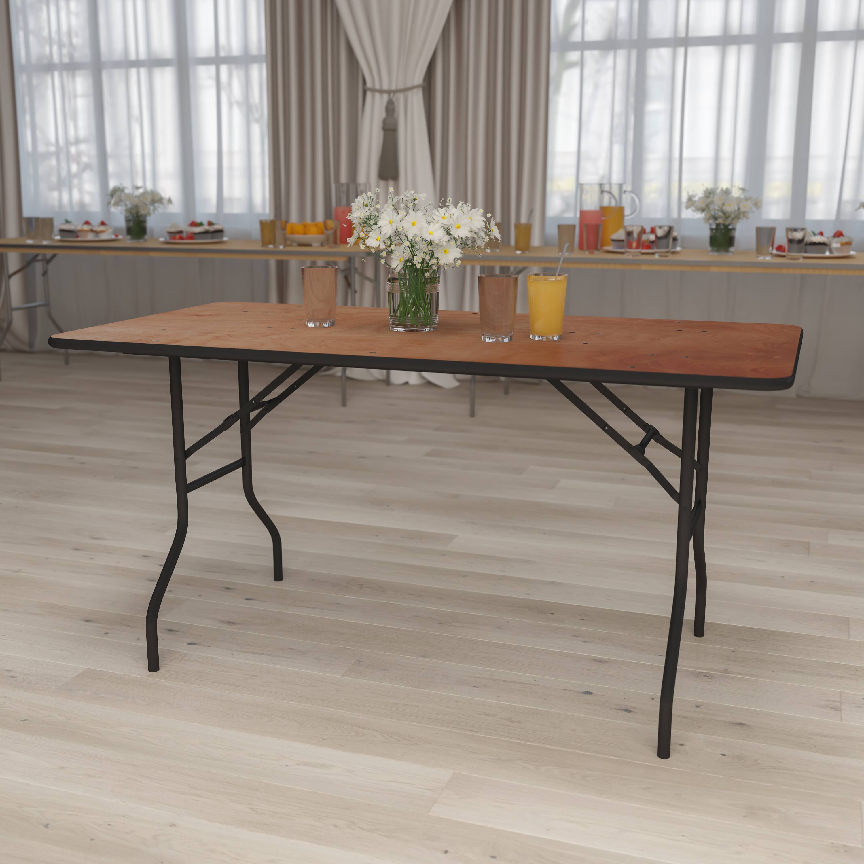 Alt View 11. Alamont Home - 5-Foot Rectangular Wood Folding Banquet Table with Clear Coated Finished Top - Natural.