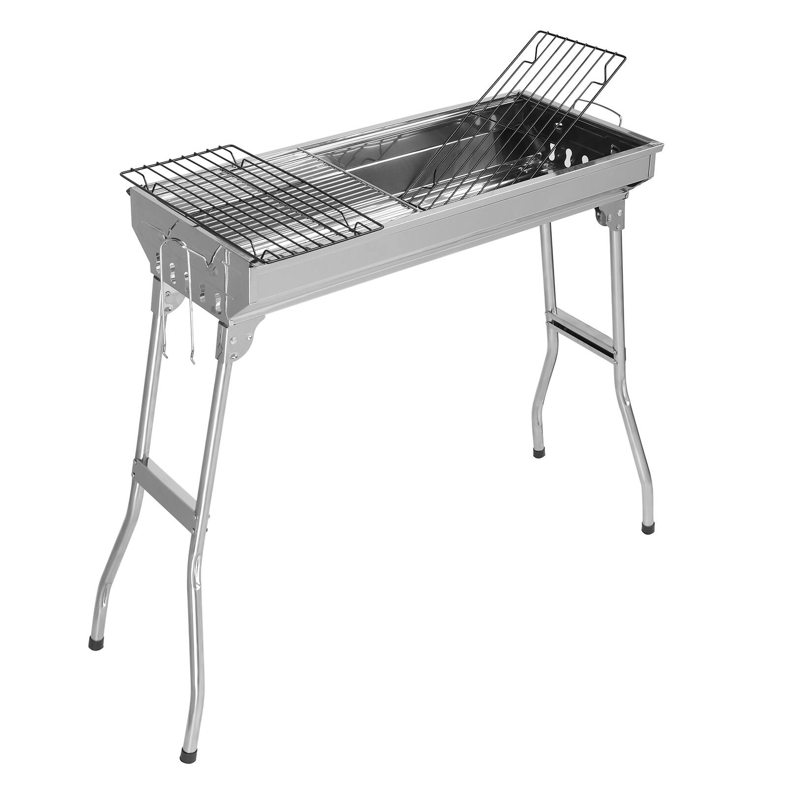 Front. Winado - Portable Charcoal Grill, Foldable Stainless Steel Grill Smoker for Outdoor Cooking Camping Hiking Picnic Garden Party - Silver.