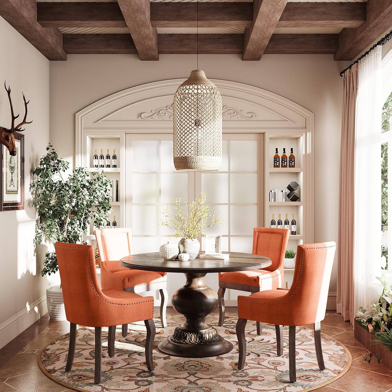 Alt View 4. Trinkets Crazed -  Upholstered Side Chairs Set of 2, Solid Wood Kitchen Dining Room Chairs with Nailheads Legs - orange.