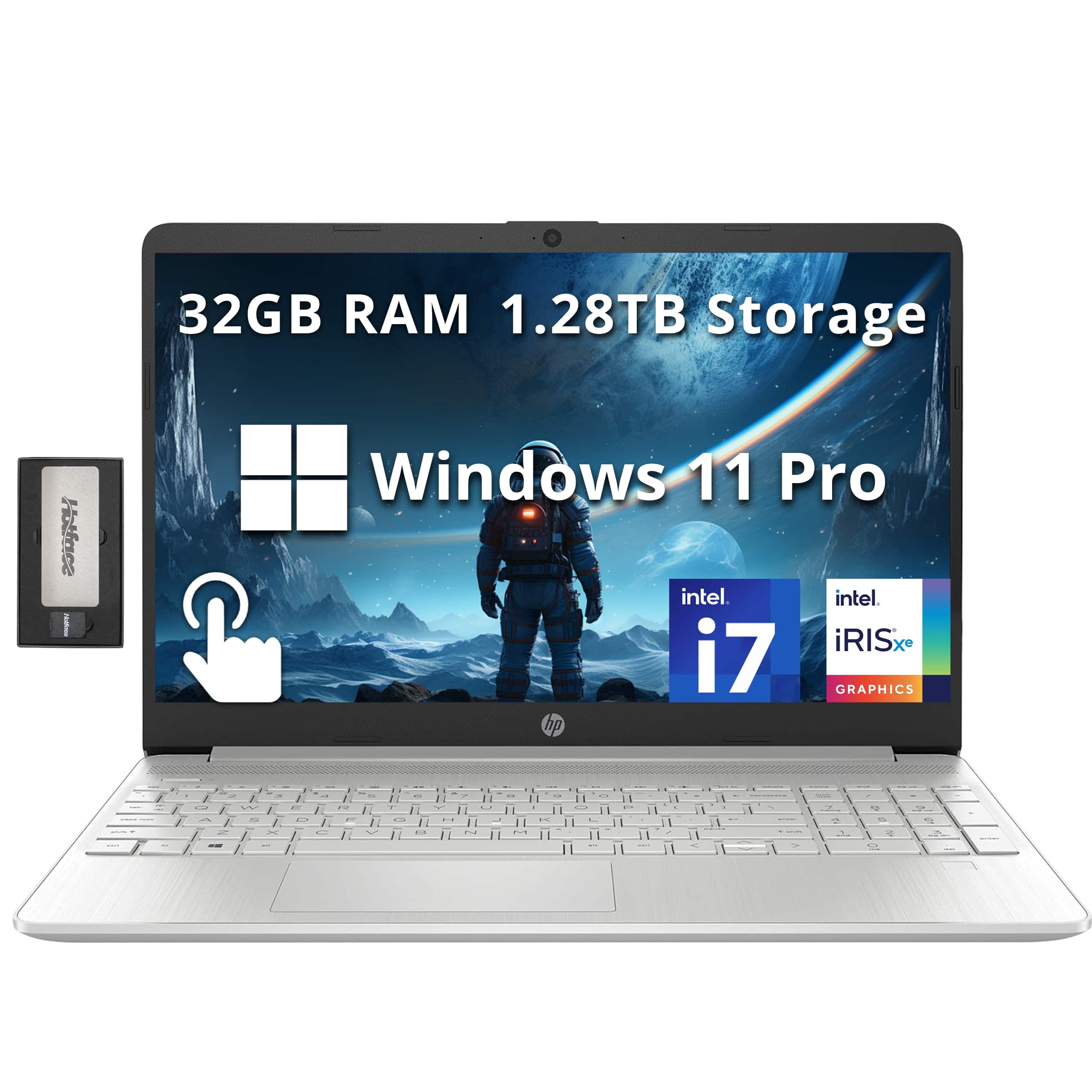 HP - 15.6'' FHD IPS Touchscreen Laptop, Intel i7-1255U,32GB DDR4 RAM,1TB SSD,Win 11 Pro,256GB Docking Station Set - Silver