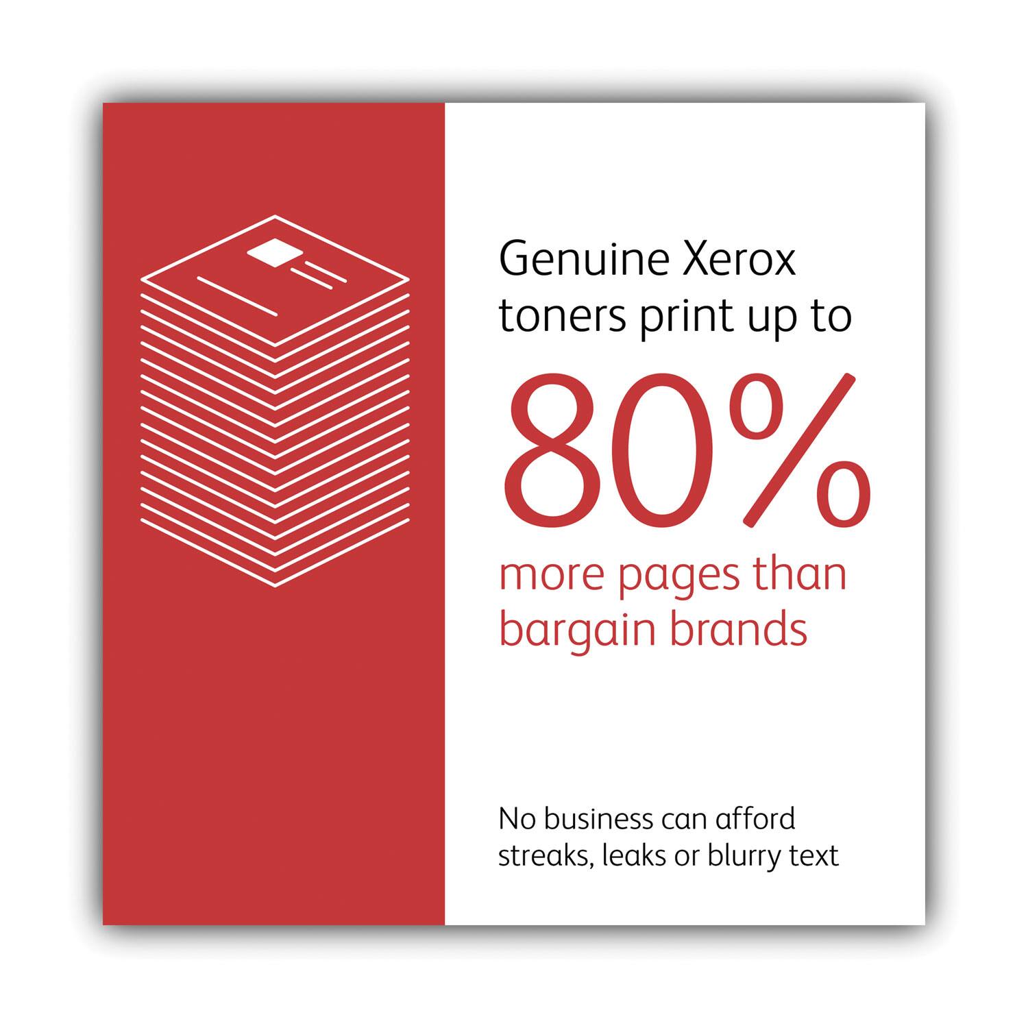 Genuine Xerox toners print up to 80% more pages than bargain brands

No business can afford streaks, leaks or blurry text