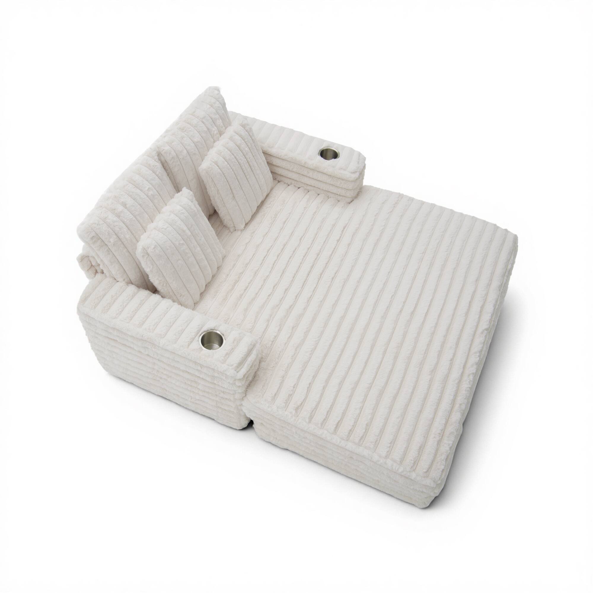 Alt View 10. Homsee - Faux Rabbit Fur Sectional Sofa with Cup Holders Soft Plush Couch with Spring Support Cozy Reclining Sofa for Living Room - White.