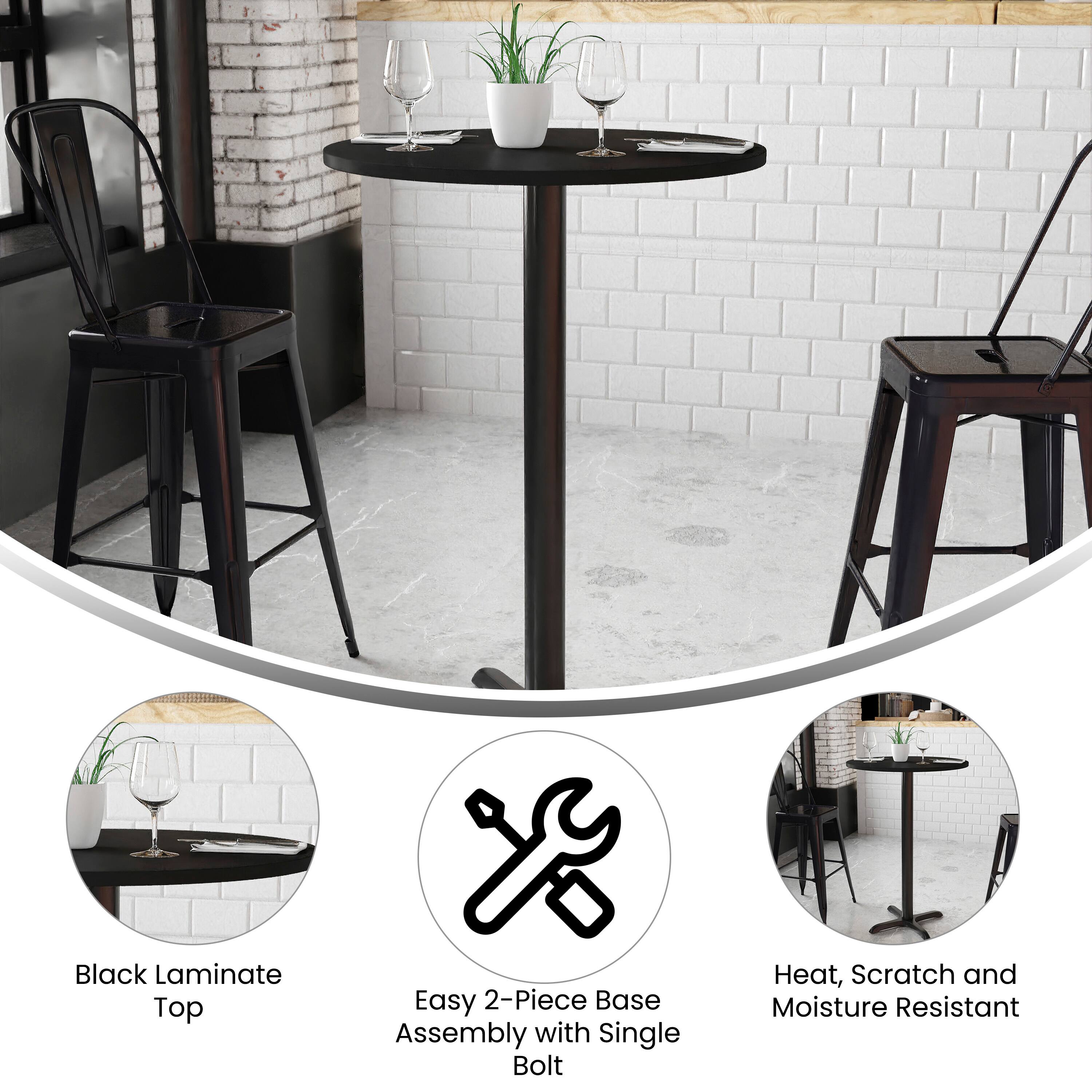 Black Laminate Top  
Easy 2-Piece Base Assembly with Single Bolt  
Heat, Scratch and Moisture Resistant