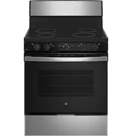 GE - 5 Cu. Ft. Freestanding Electric Range with Self-Cleaning and Dual-Element Bake - Stainles Steel/Black