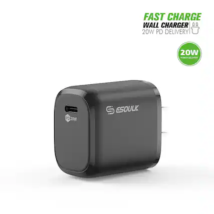 FAST CHARGE
WALL CHARGER
20W PD DELIVERY
20W POWER DELIVERY
PD 20W
ESOULK