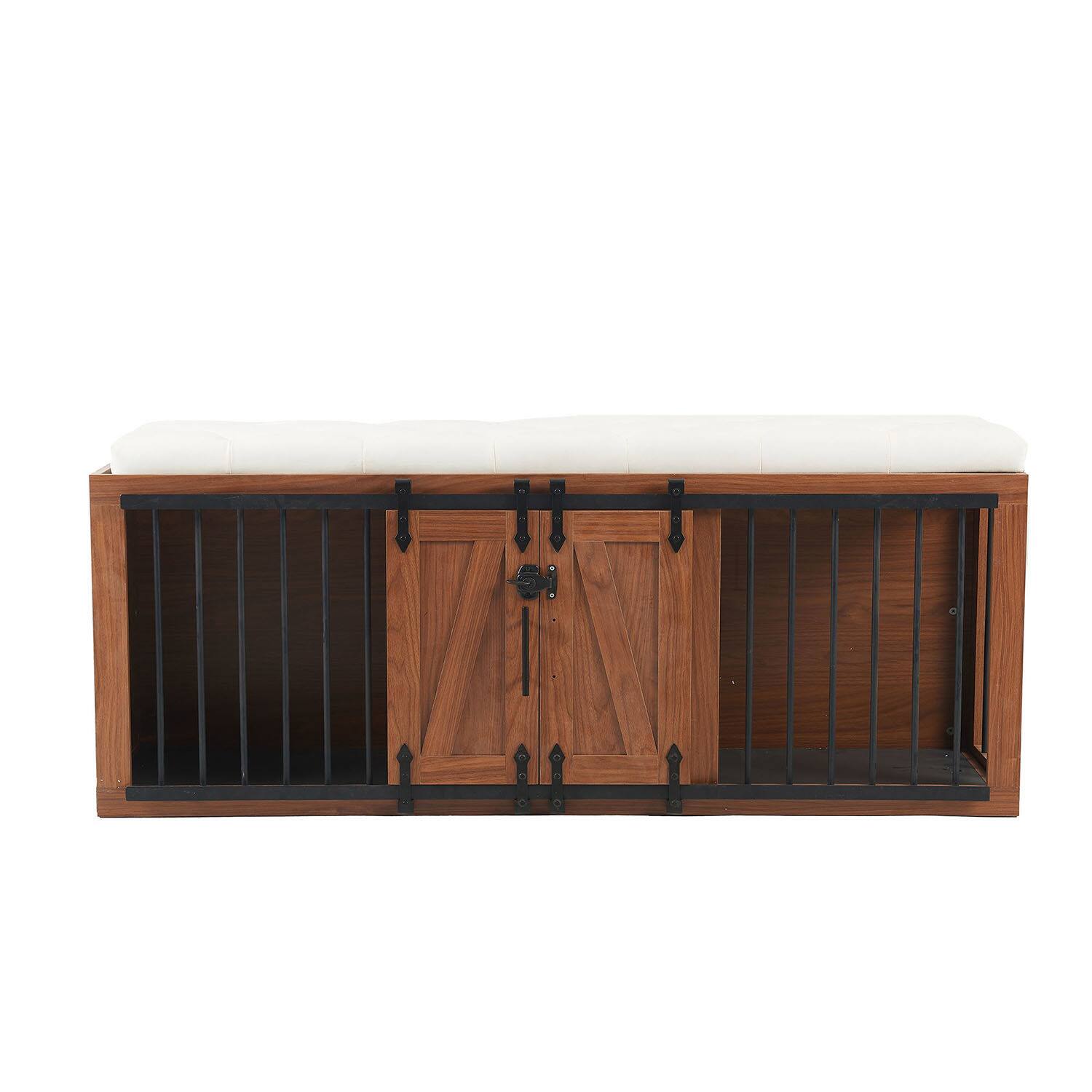 Alt View 2. Pefilos - 56"L Furniture Style Dog Crate with Removable Cushion and Sliding Door, Wood Kennel & Bench Ottoman for Bedrooms.