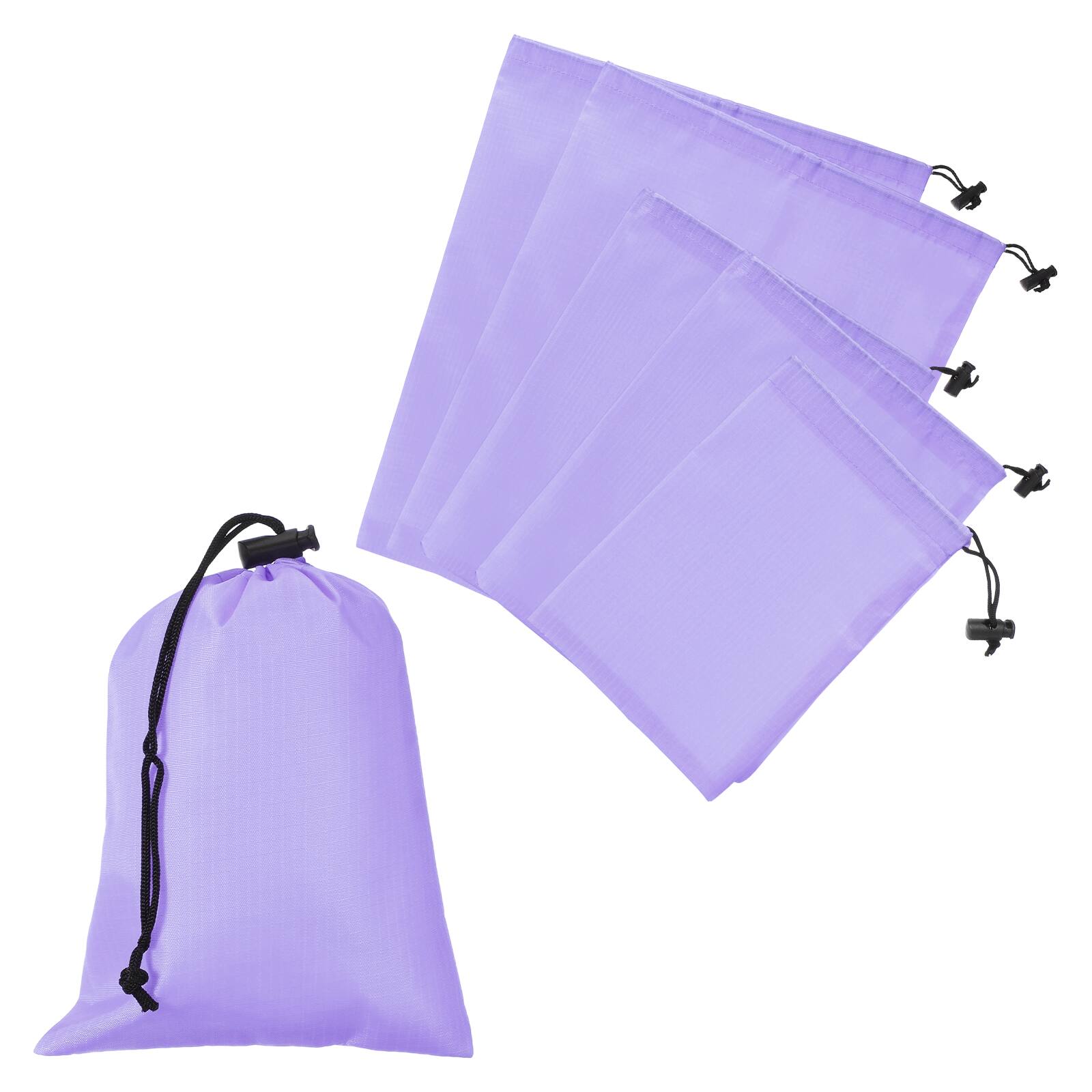 Front. Unique Bargains - Drawstring Bag with Toggle, Stuff Sack Waterproof Travel Storage Cinch Pouch, 3 Size & 6pcs - Fits Gym/Travel/Hiking - Light Purple.