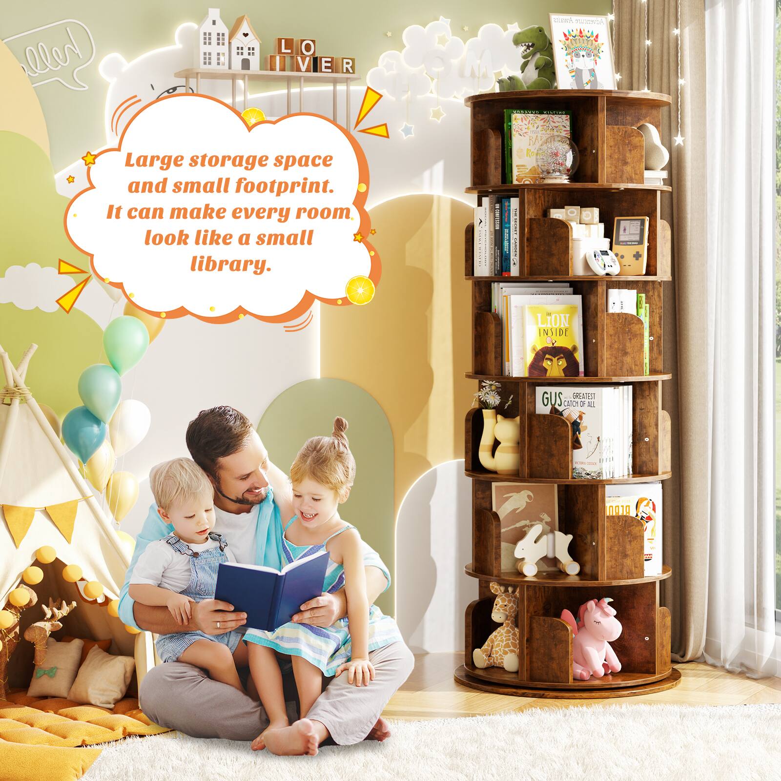 Large storage space and small footprint. It can make every room look like a small library.