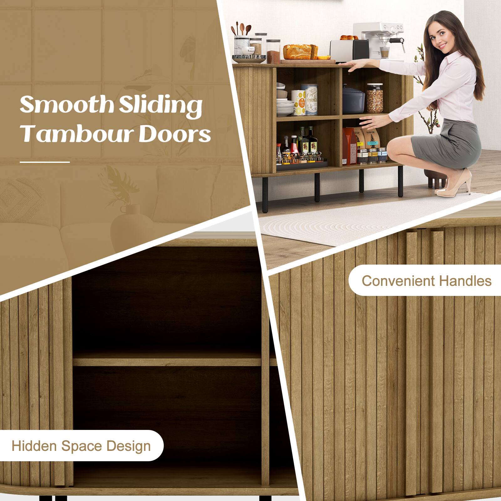 D0 E DE Smooth Sliding Tambour Doors | Convenient Handles | Hidden Space Design