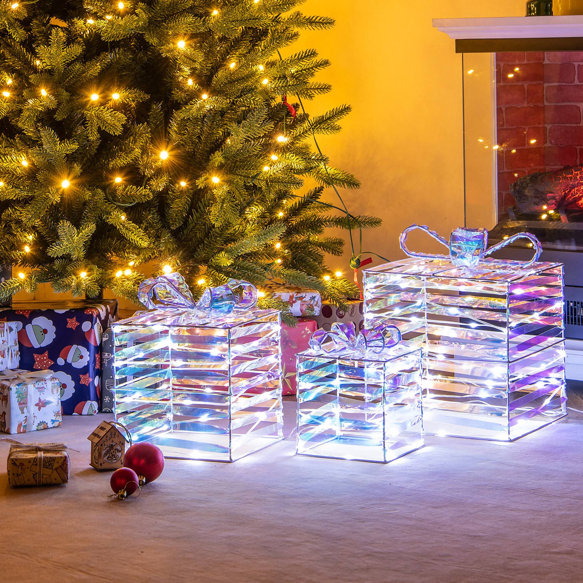 Alt View 4. Gymax - Gymax 3 Pieces Christmas Lighted Gift Boxes 90 LED Light up Present Boxes w/ Bows - White.
