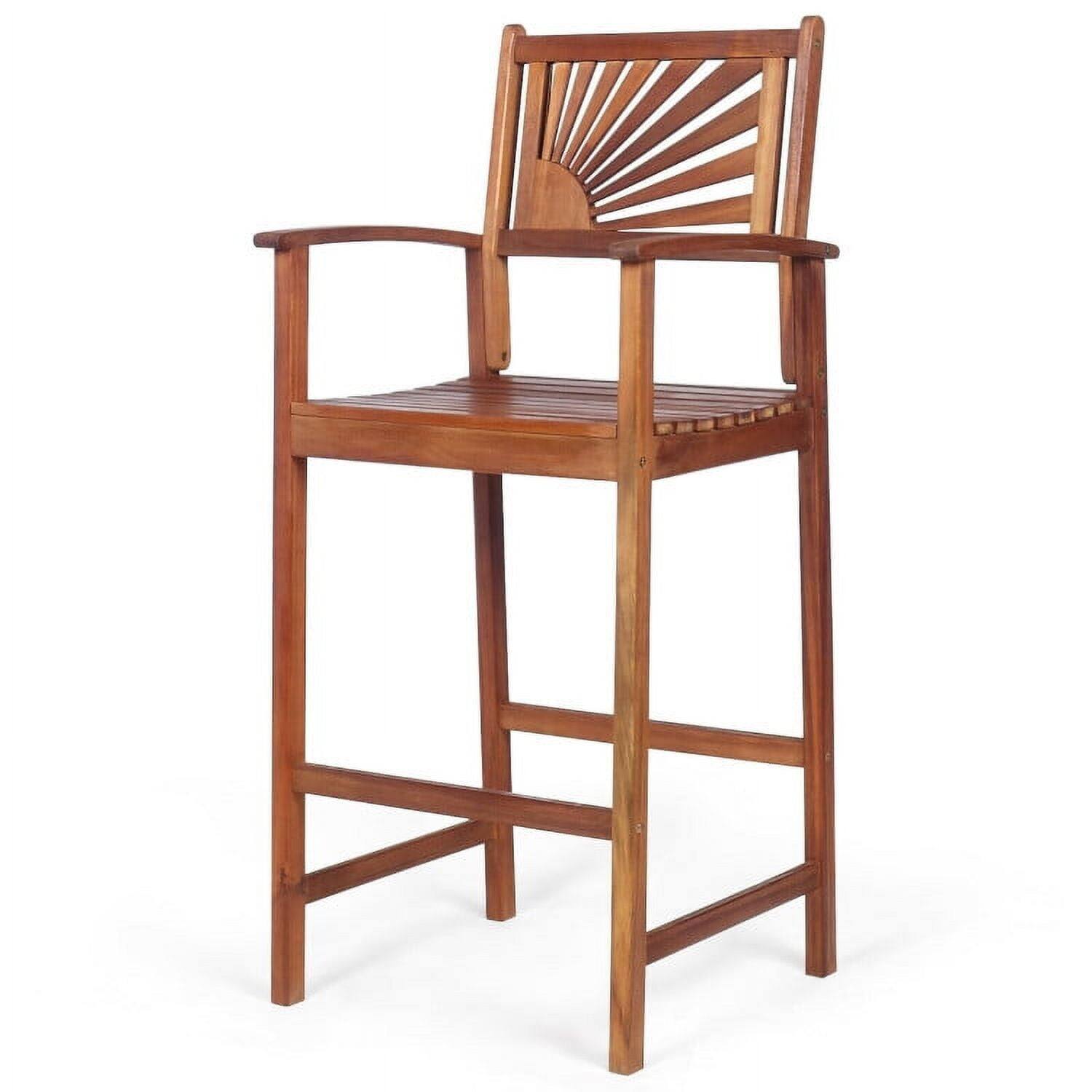 Alt View 1. Pefilos - 2 Pieces Outdoor Acacia Wood Bar Chairs with Sunflower Backrest and Armrests - Brown.