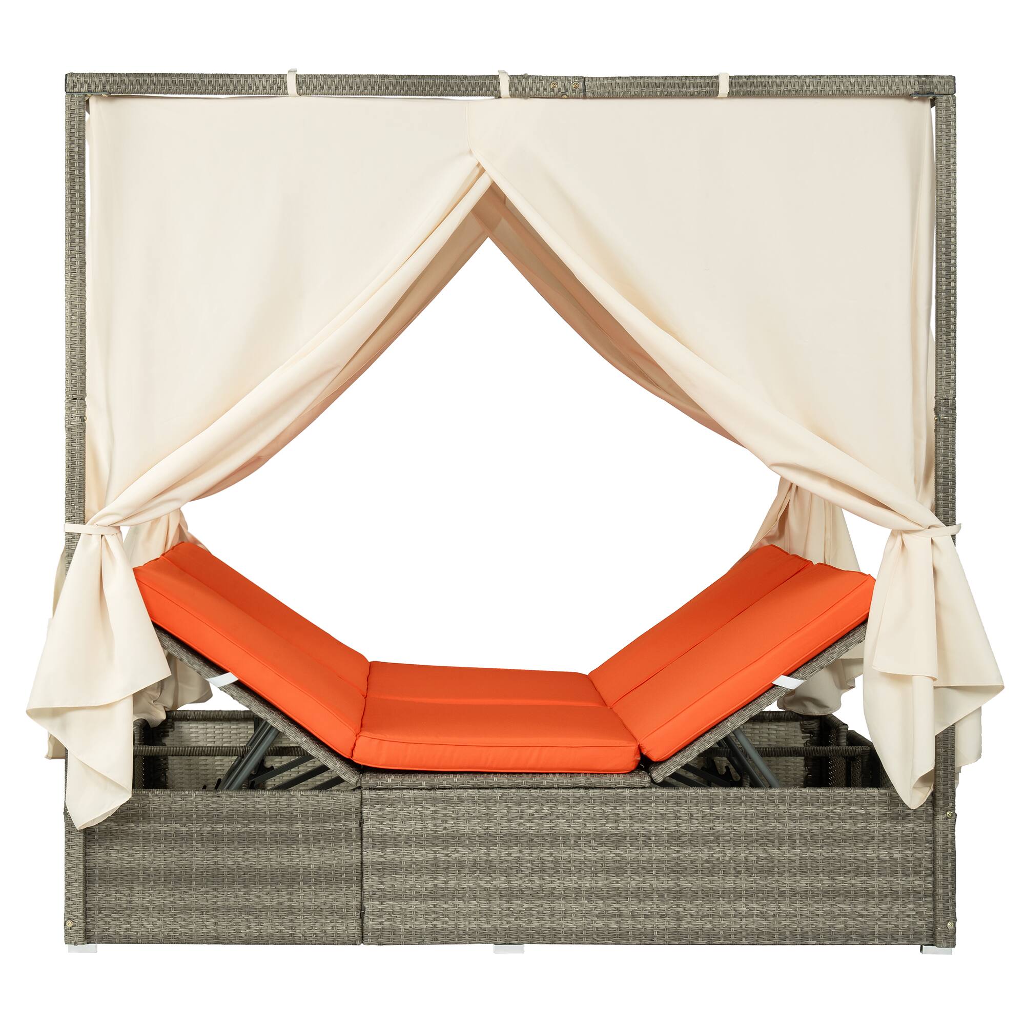 Alt View 3. Mondawe - Outdoor Adjustable Sun Lounger with Canopy, Recline and Removable Cushion - Orange.
